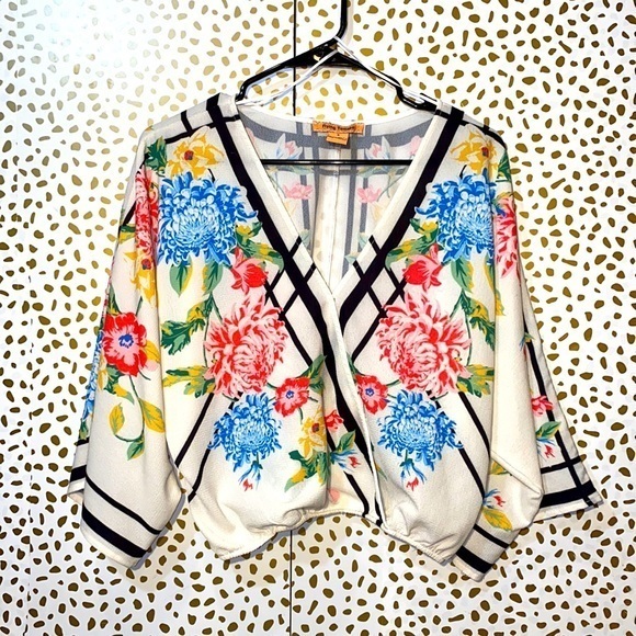 Flying Tomato Tops - Flying Tomato Floral Surplice Boho Wrap Blouse